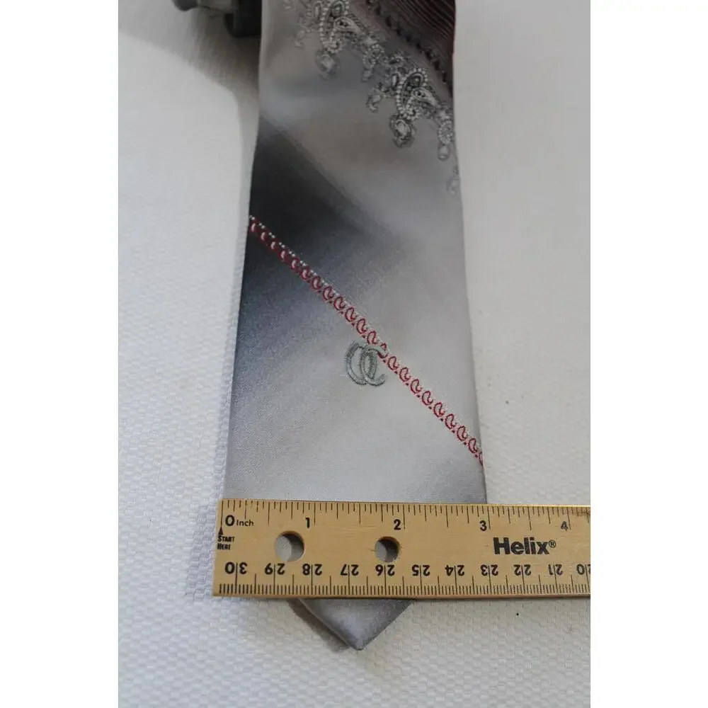 Vintage OLEG CASSINI Gray & Maroon 1960s Necktie, 3 X 53 Inches, Boys Tie